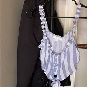 Blue striped tie crop top